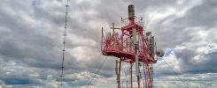 Aerial view of telecommunications cell phone tower